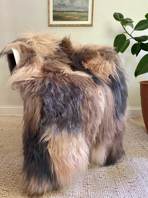 icelandic patchwork sheepskin on a chair
