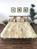 Bed with ivory plush sheepskin blanket