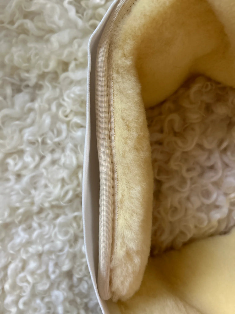 Close-up of medical grade sheepskin kidney warmer and waist belt
