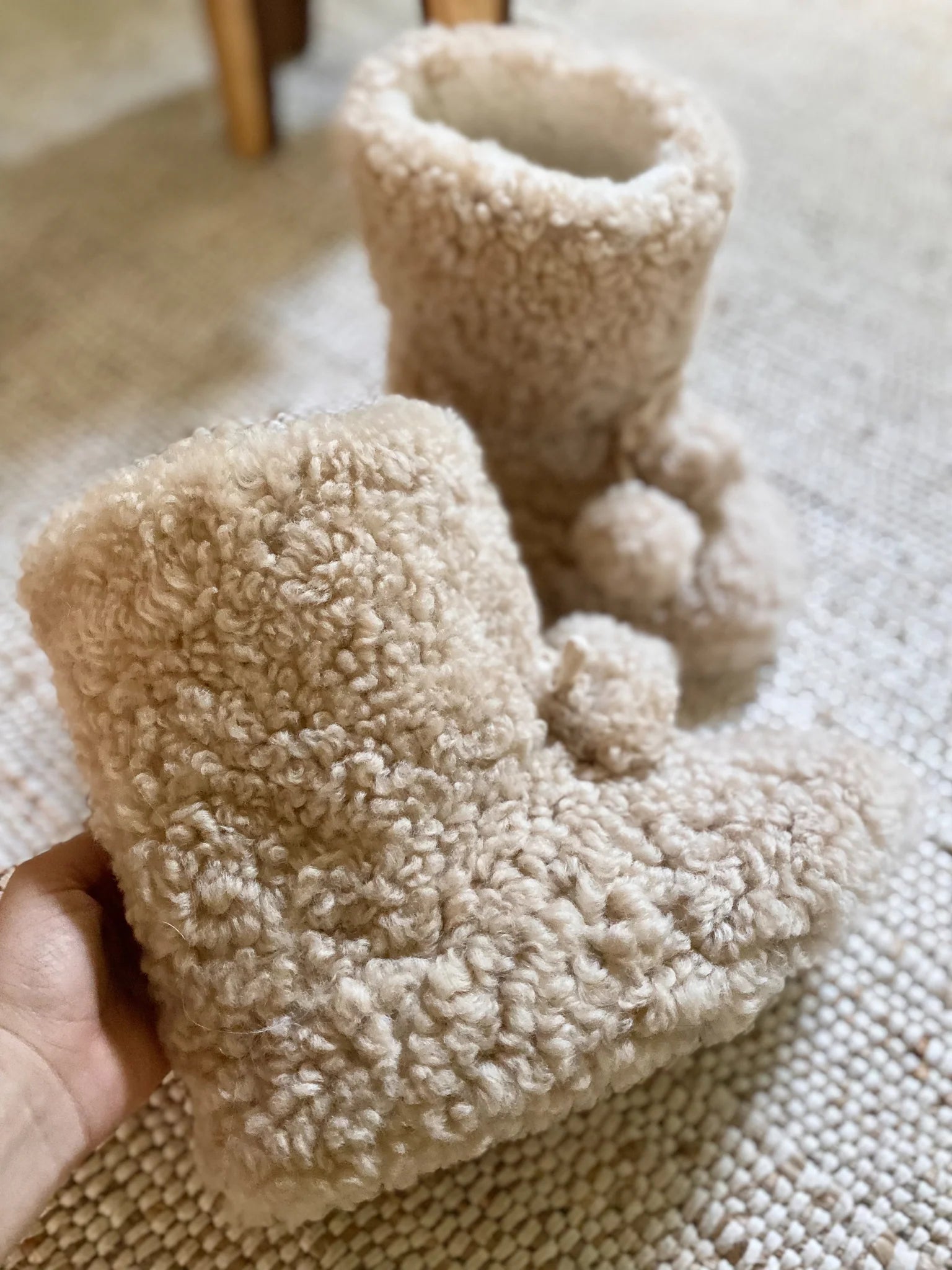 Side-view of organic sheepskin slippers