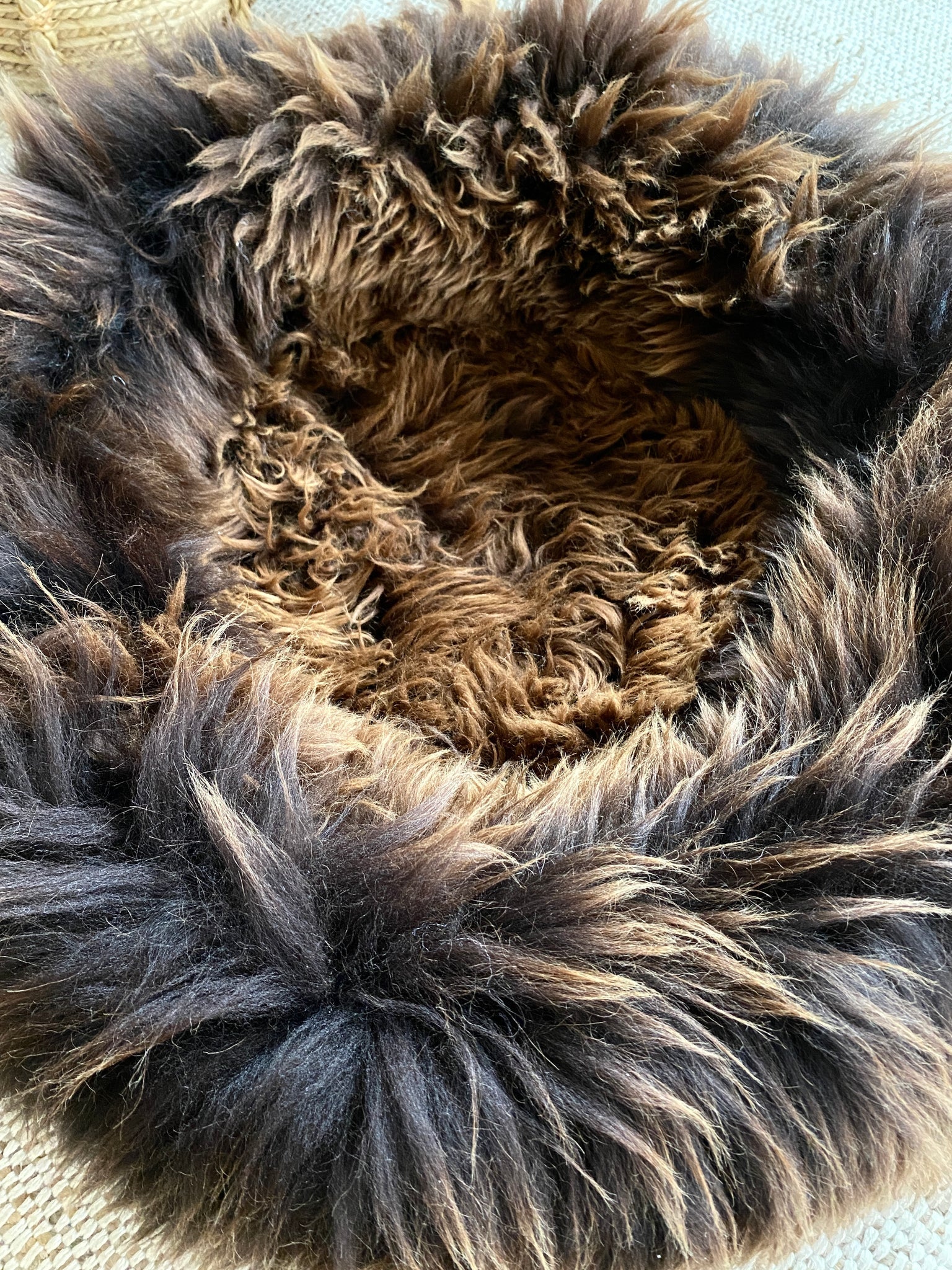 Interior view of plush brown animal snug