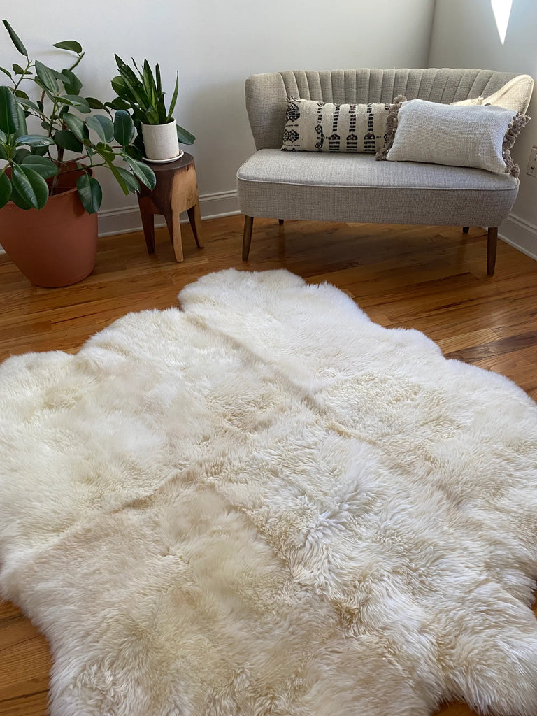 Side view of rug placed on hardwood flooring
