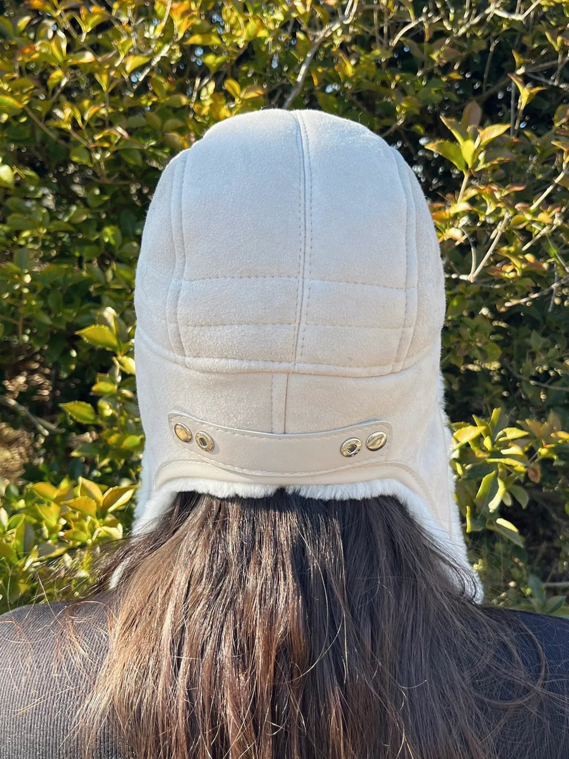 Sheepskin and Leather Pilot Hat in Cream