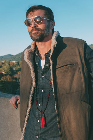 Shearling Sheepskin Mens Vest in Forest Green