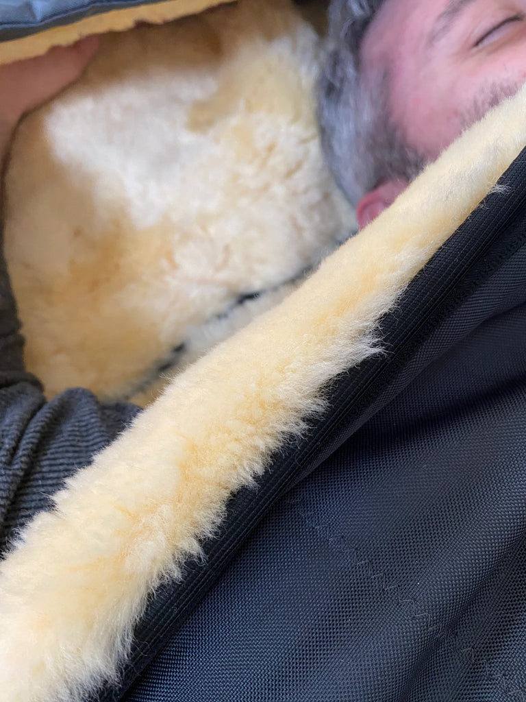 Close-up texture of sheepskin sleeping bag