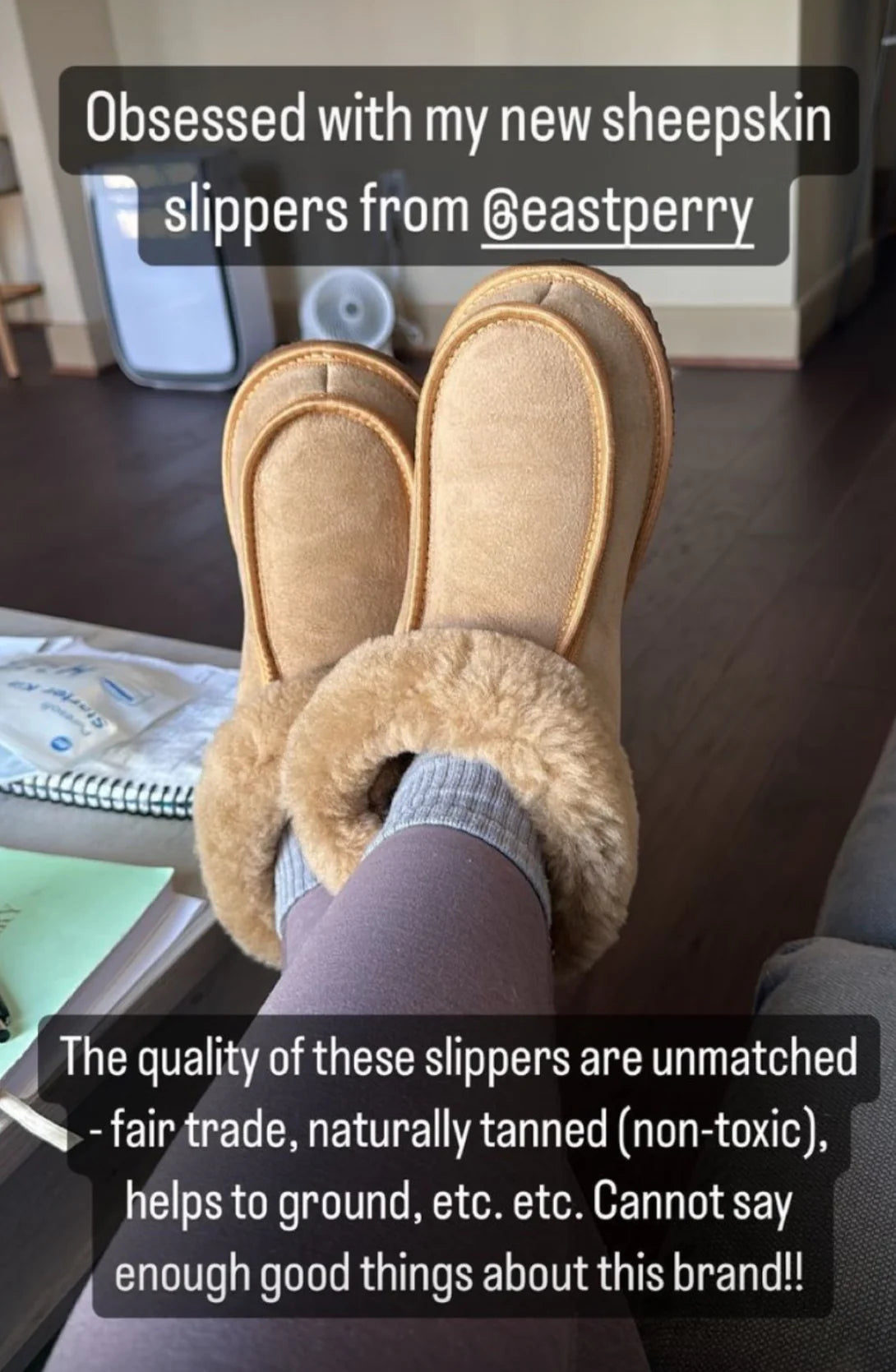 Person wearing sheepskin slippers 