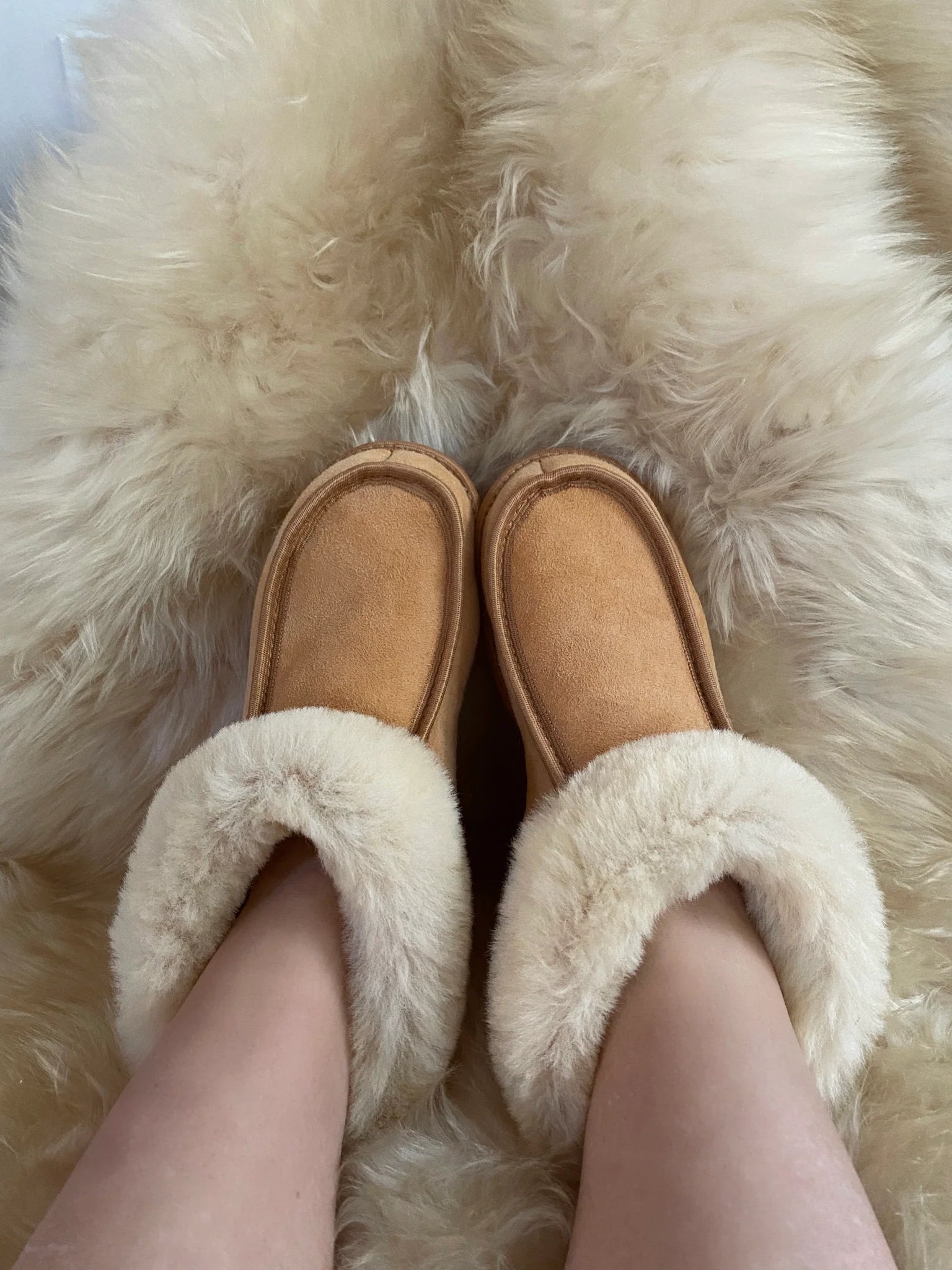 sheepskin slippers with white fur