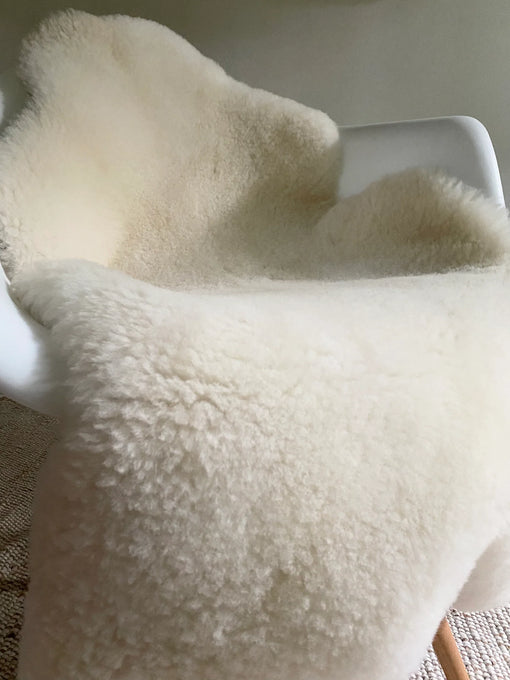 Close-up of short fur ivory sheepskin