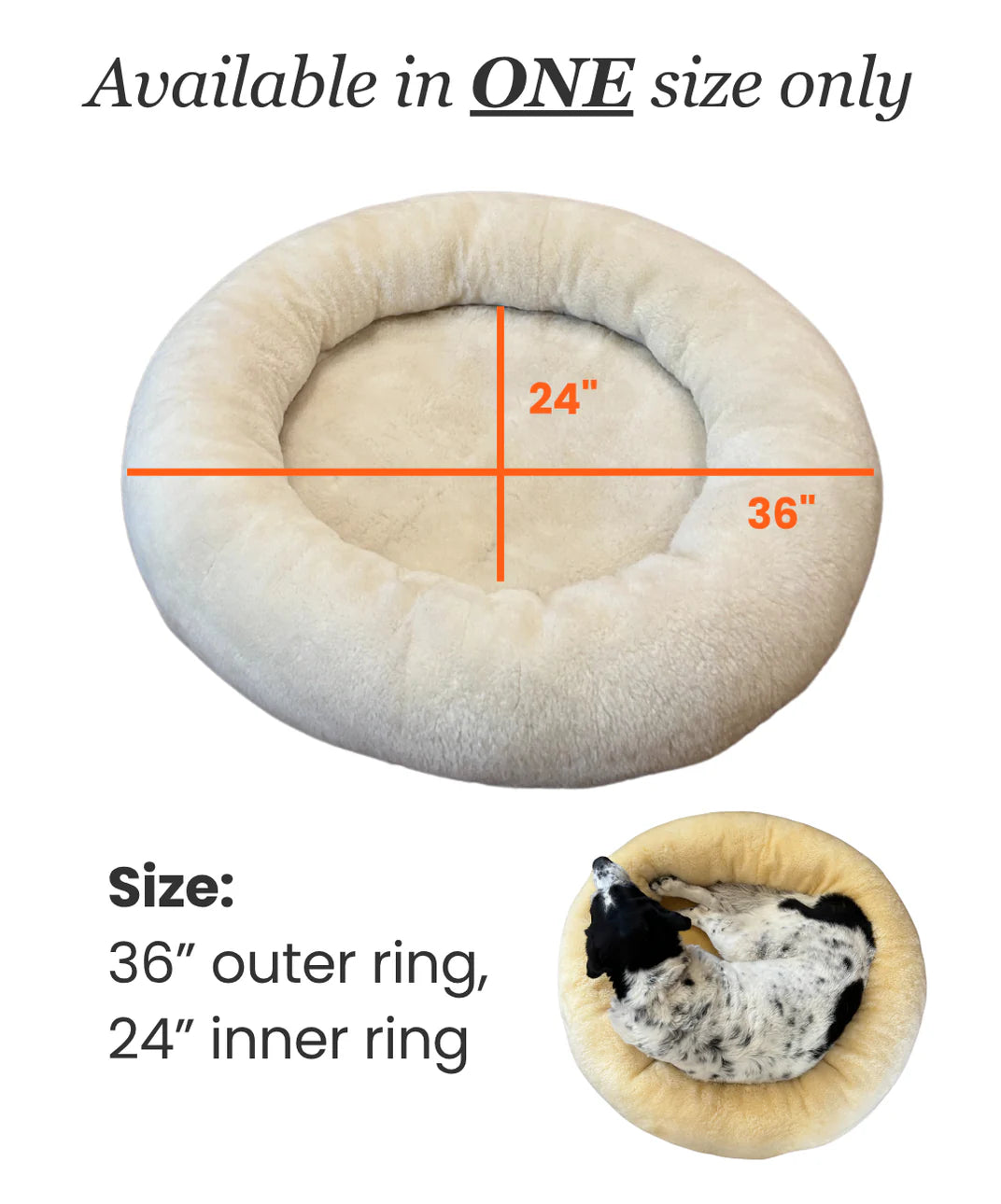 Measurement chart of snugly short fur sheepskin dog bed
