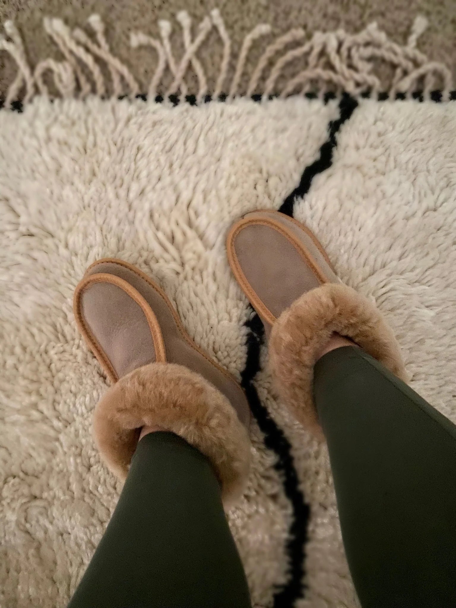 Close-up of fluffy brown sheepskin lining 