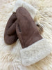 Pair of the haven sheepskin mitten in walnut