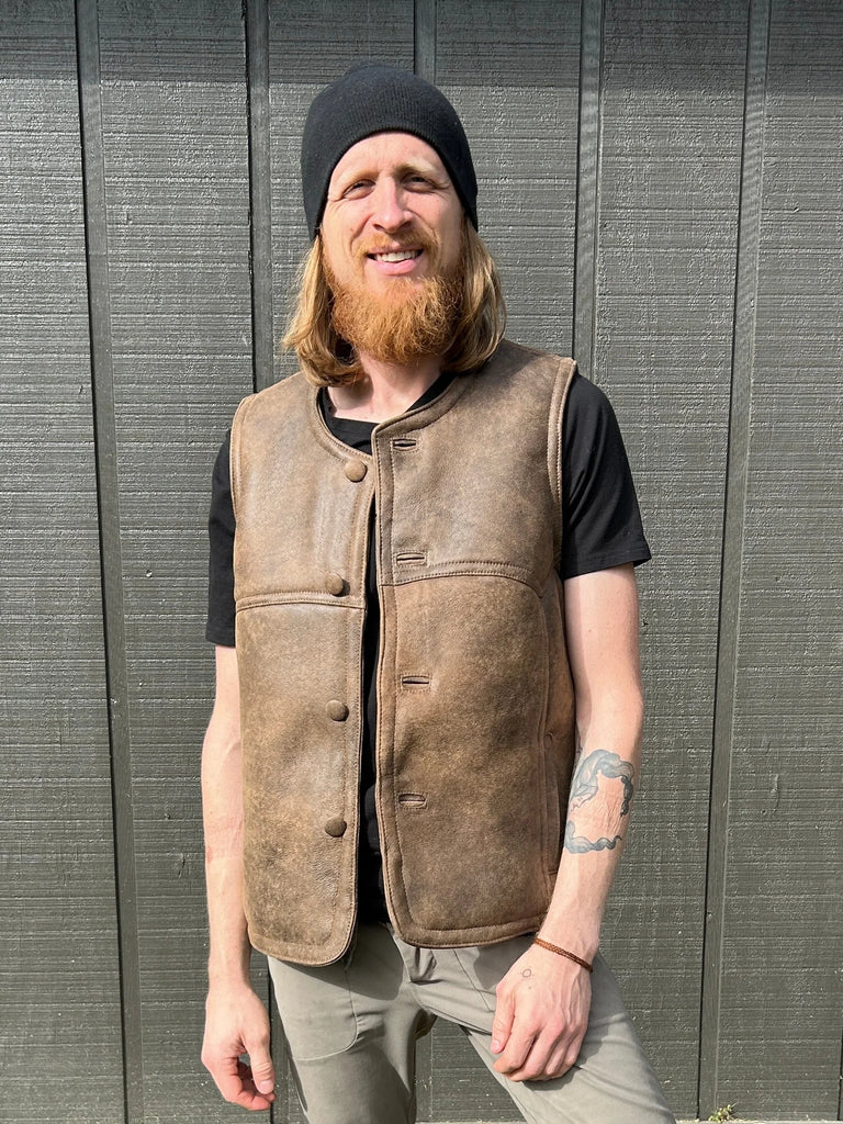 Front-view of the rancher sheepskin vest