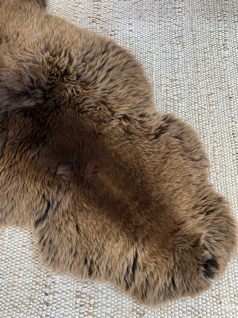 Close-up view of vibrant brown double sheepskin