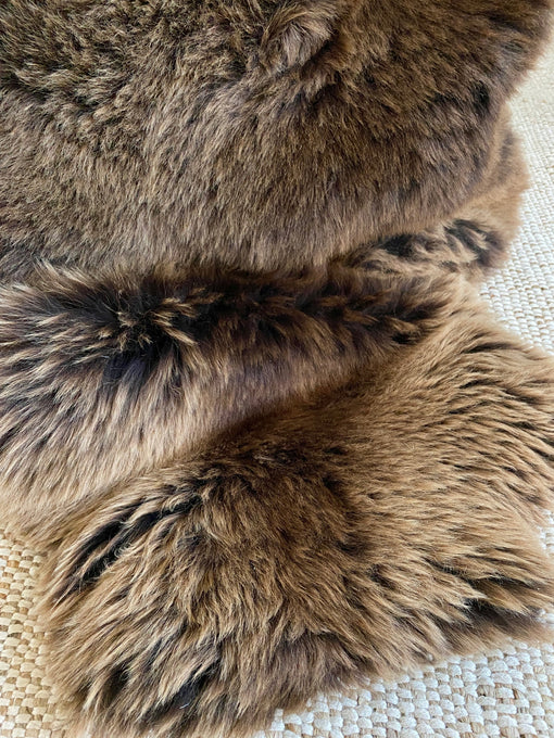 Close-up of vibrant brown double sheepskin