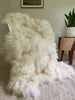 Patchwork ivory sheepskin on a chair