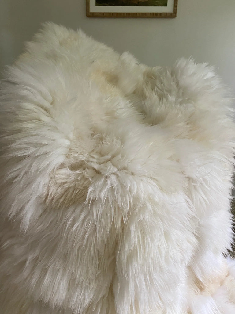 Close-up of Patchwork ivory sheepskin 
