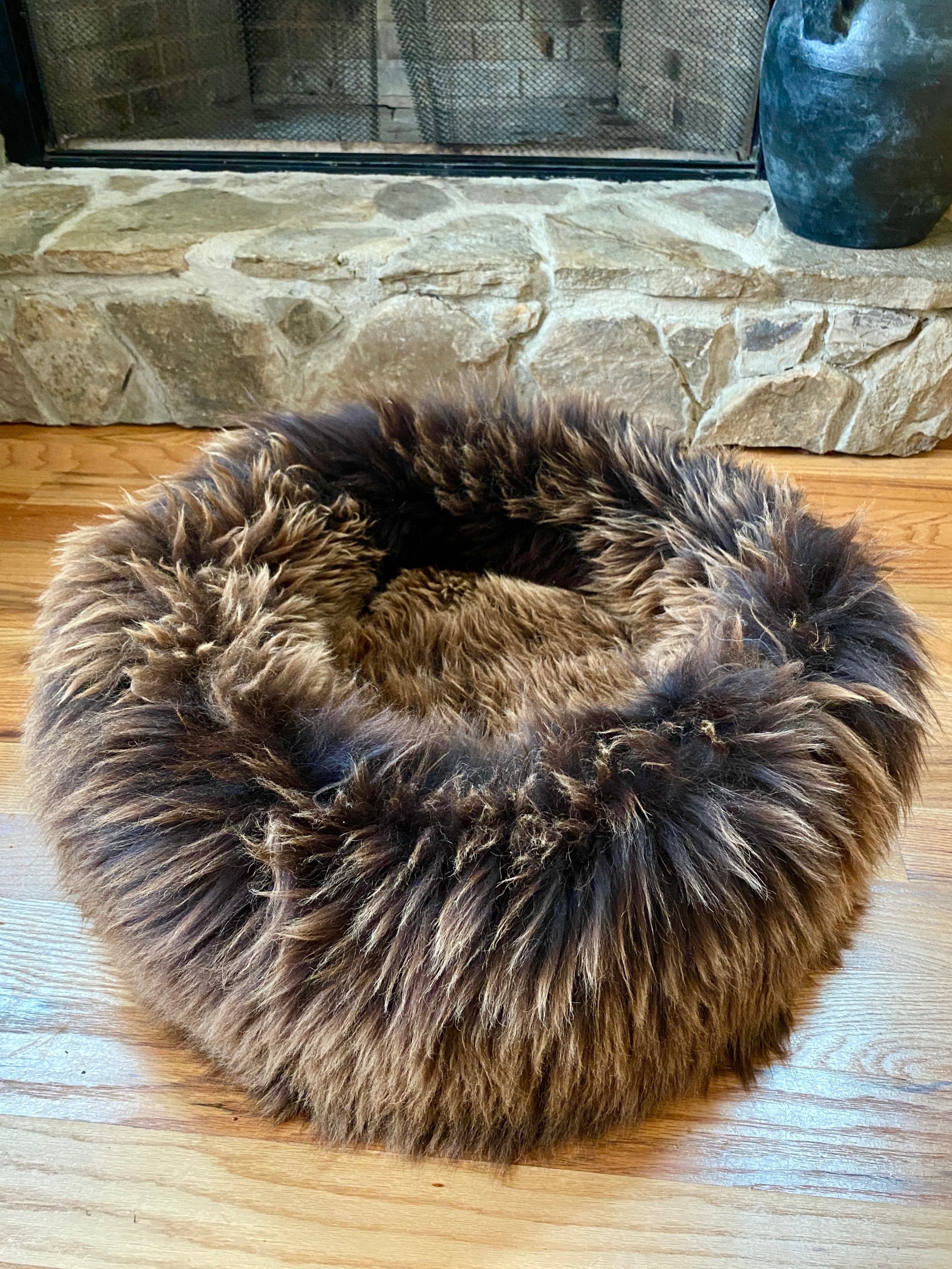 LARGE Plush Brown Sheepskin Pet Bed