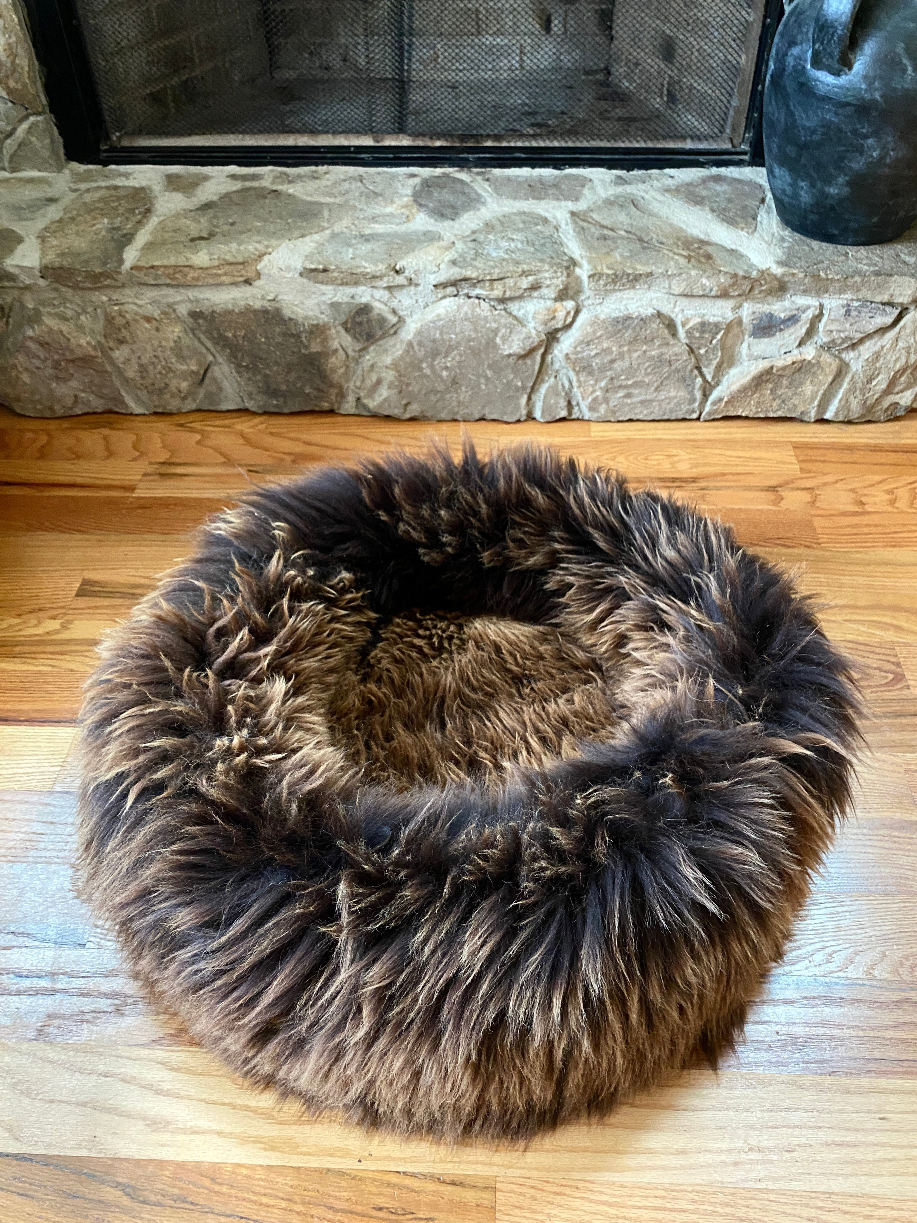 LARGE Plush Brown Sheepskin Pet Bed