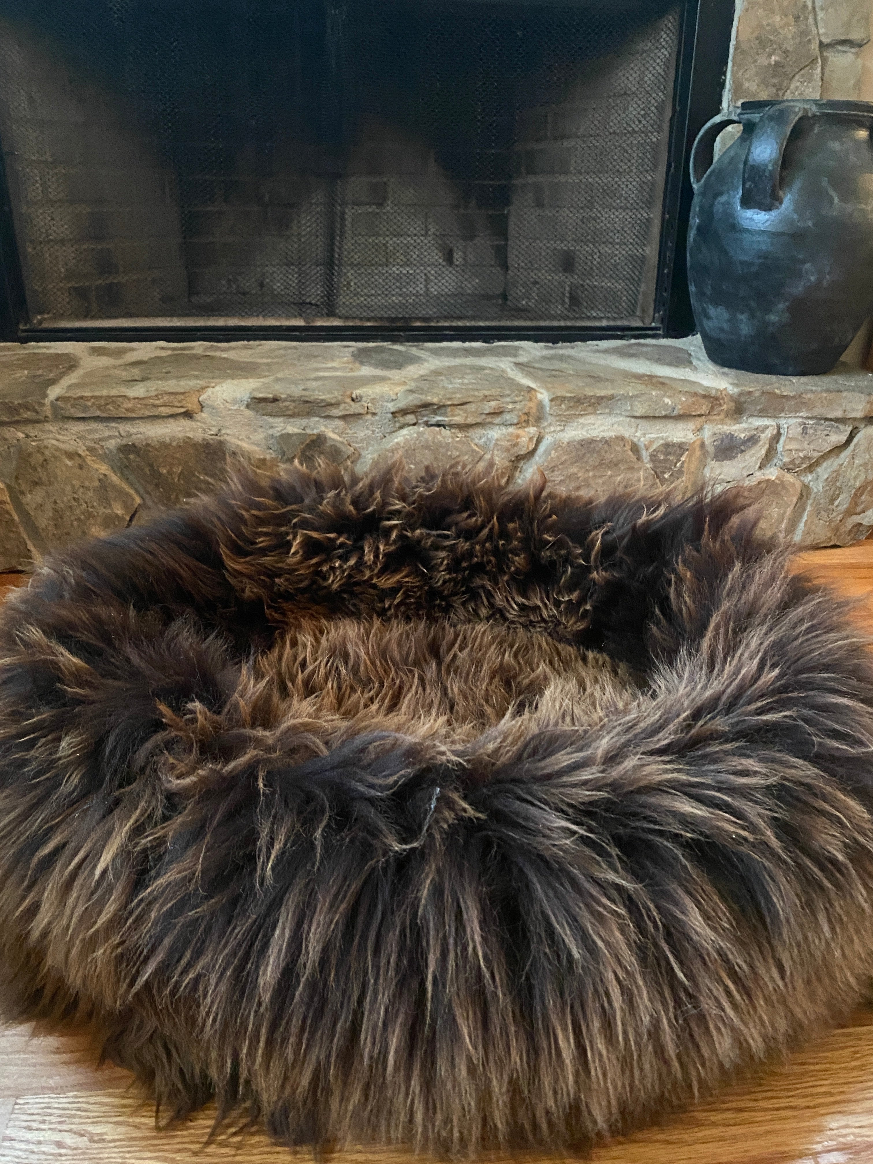 LARGE Plush Brown Sheepskin Pet Bed