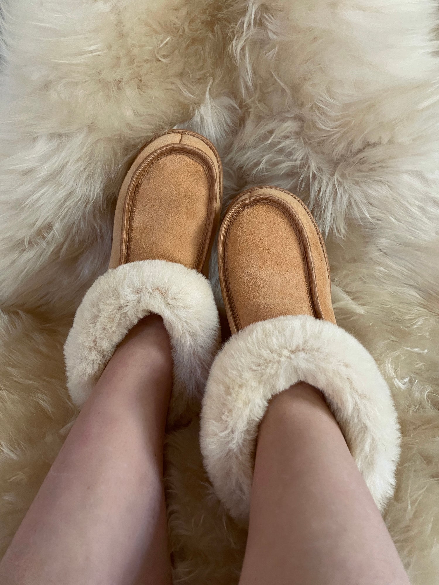 Sheepskin Slippers with White Fur