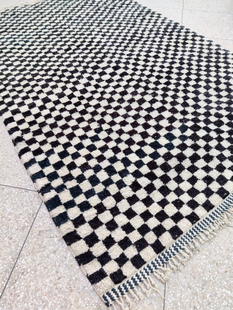 black checkered Moroccan rug 