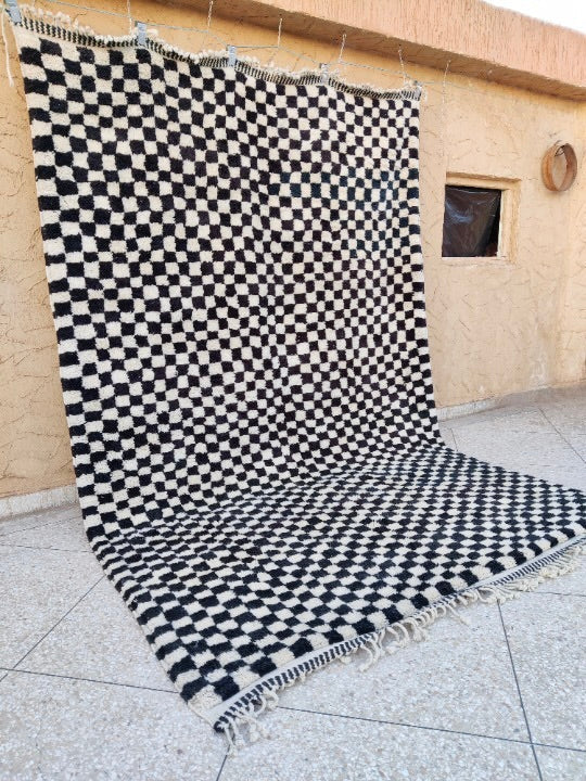 black checkered Moroccan rug